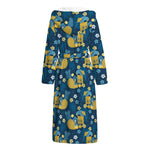 Hawaiian Tiki Pattern Print Hooded Bathrobe