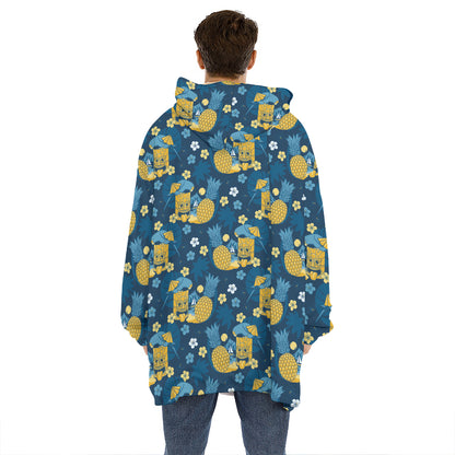 Hawaiian Tiki Pattern Print Hoodie Blanket
