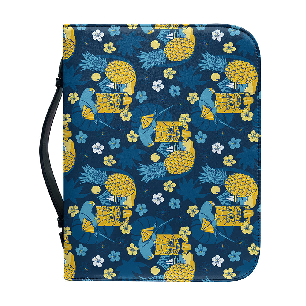 Hawaiian Tiki Pattern Print Leather Bible Cover