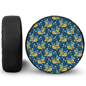 Hawaiian Tiki Pattern Print Leather Spare Tire Cover