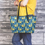 Hawaiian Tiki Pattern Print Leather Tote Bag