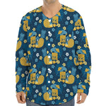 Hawaiian Tiki Pattern Print Long Sleeve Baseball Jersey