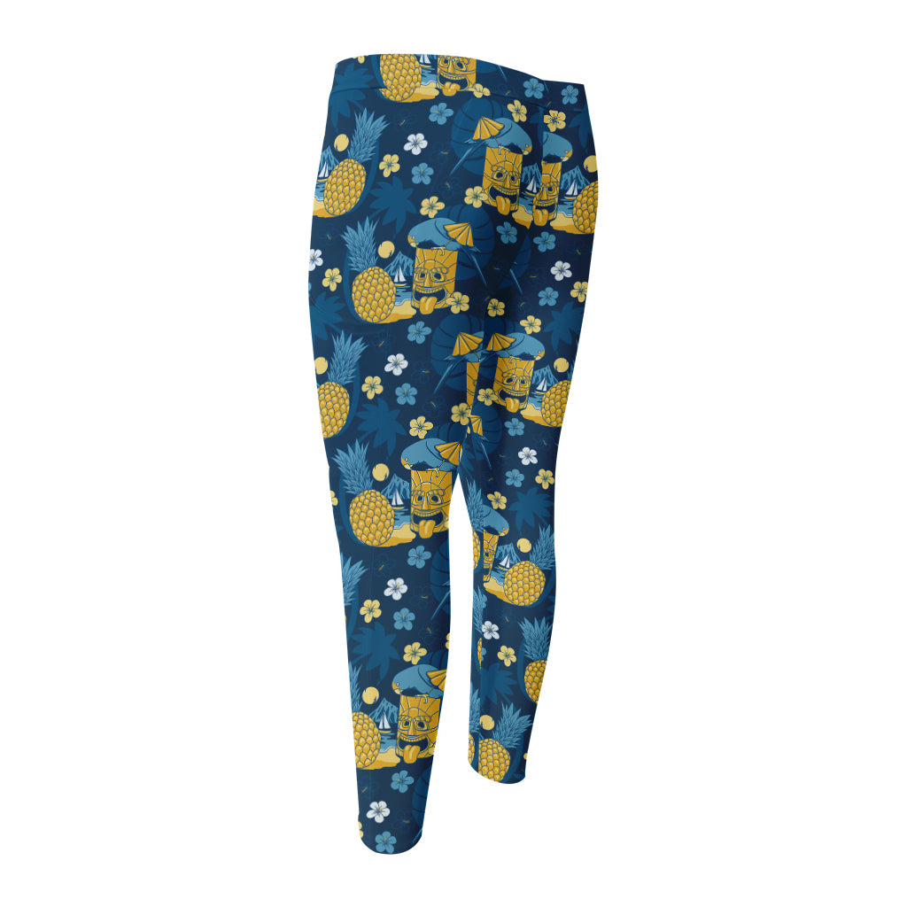 Hawaiian Tiki Pattern Print Men's Compression Pants