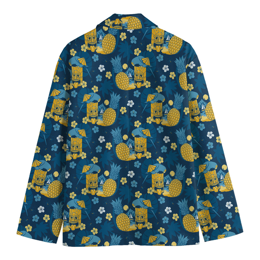 Hawaiian Tiki Pattern Print Men's Cotton Blazer