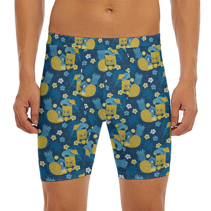 Hawaiian Tiki Pattern Print Men's Long Boxer Briefs