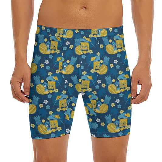 Hawaiian Tiki Pattern Print Men's Long Boxer Briefs