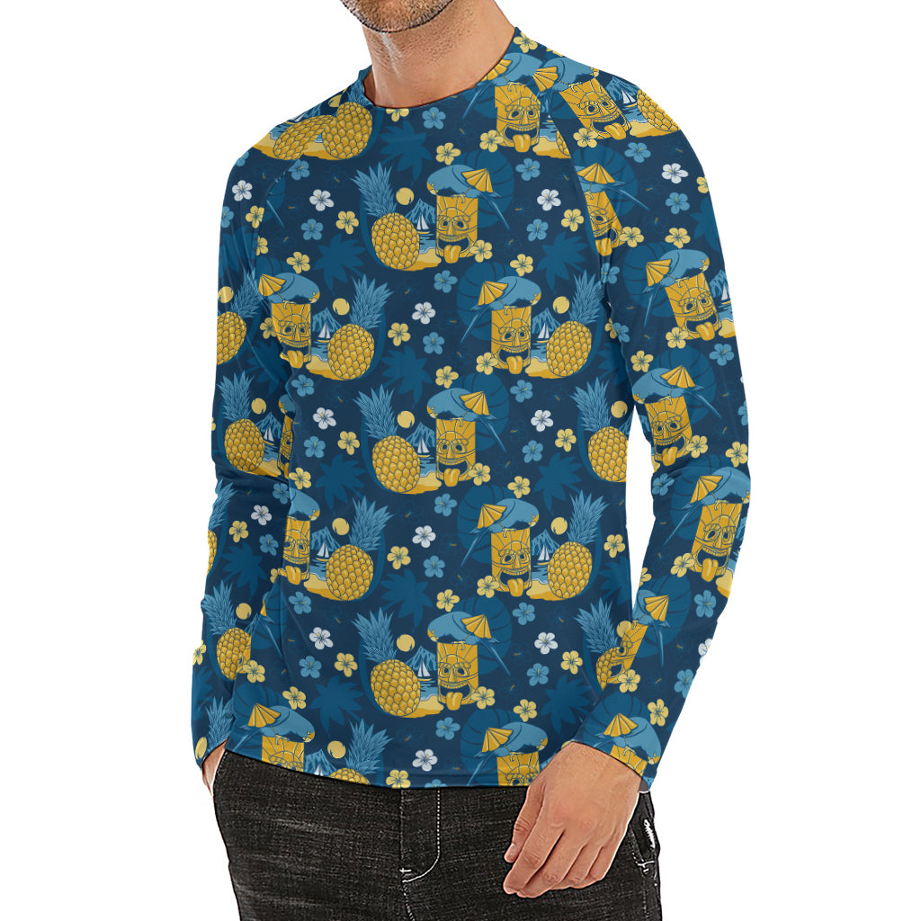 Hawaiian Tiki Pattern Print Men's Long Sleeve Rash Guard
