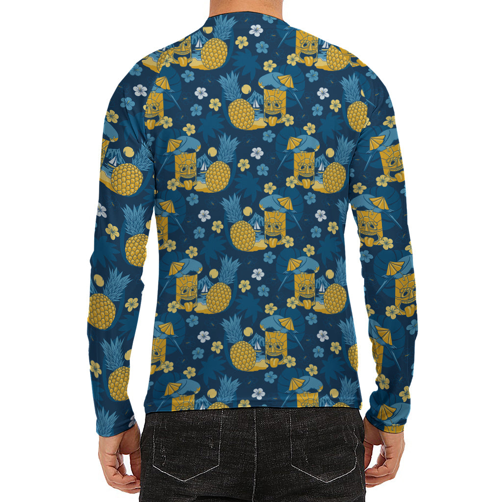 Hawaiian Tiki Pattern Print Men's Long Sleeve Rash Guard