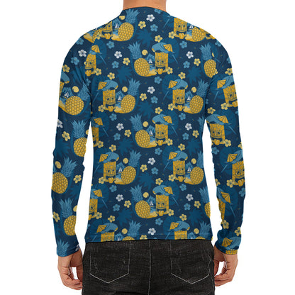 Hawaiian Tiki Pattern Print Men's Long Sleeve Rash Guard