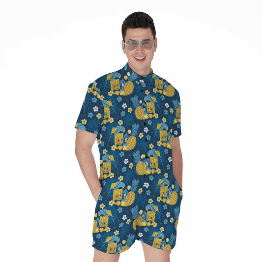 Hawaiian Tiki Pattern Print Men's Rompers