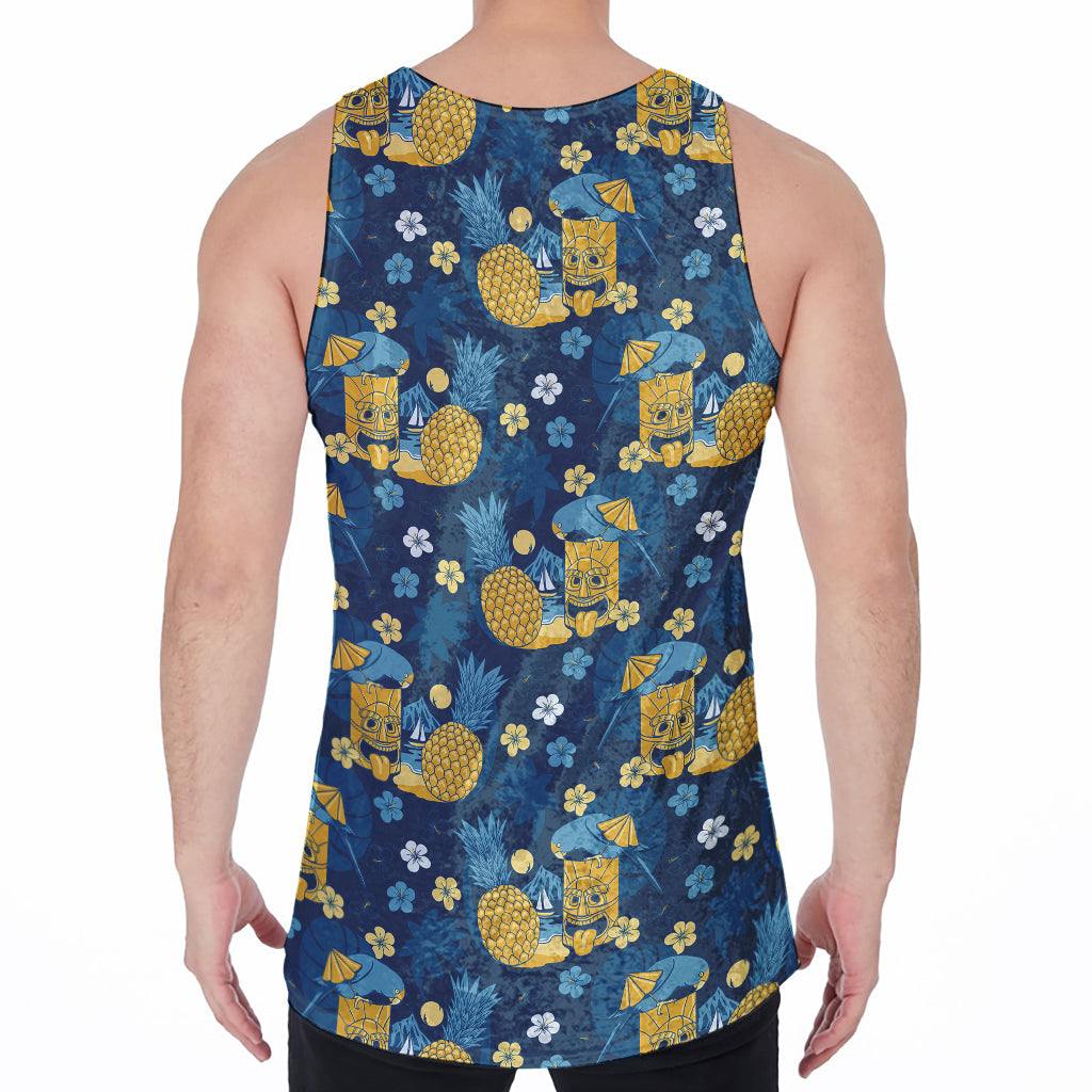 Hawaiian Tiki Pattern Print Men's Velvet Tank Top