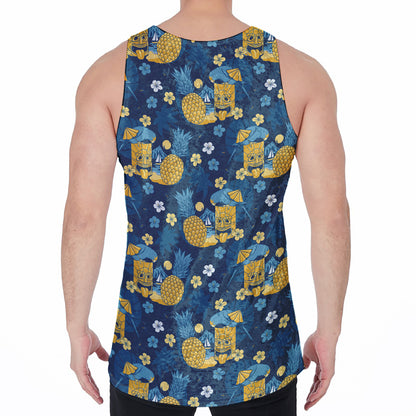 Hawaiian Tiki Pattern Print Men's Velvet Tank Top