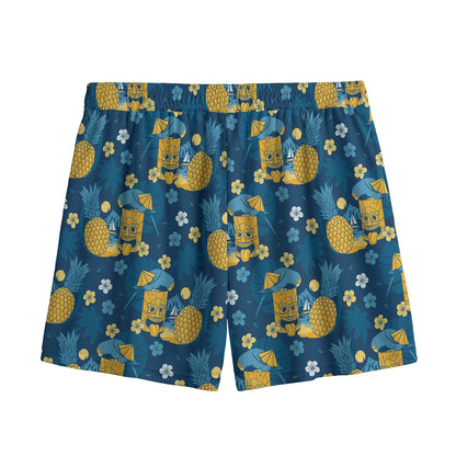 Hawaiian Tiki Pattern Print Mesh Shorts