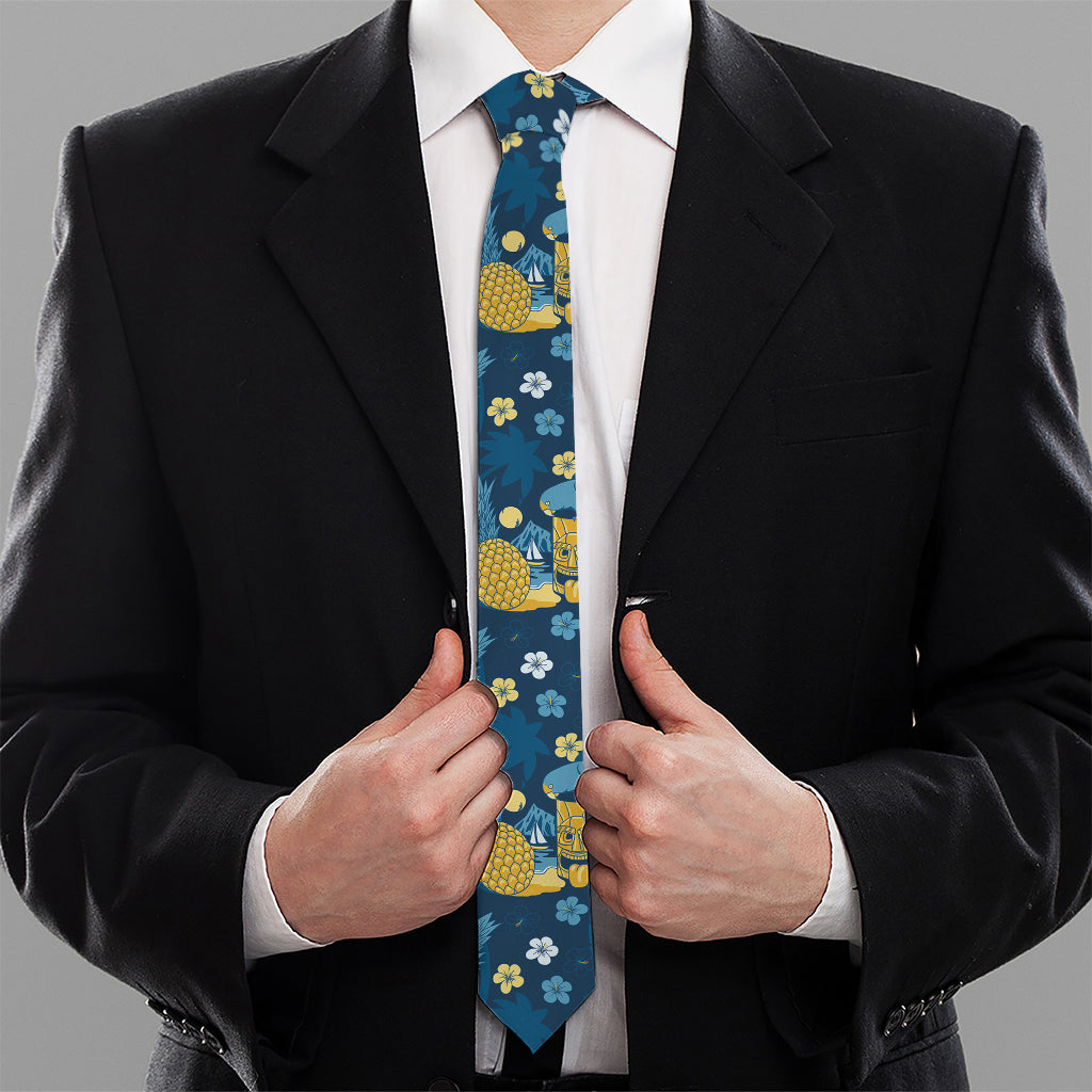 Hawaiian Tiki Pattern Print Necktie