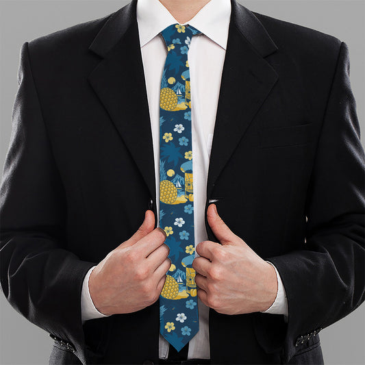 Hawaiian Tiki Pattern Print Necktie