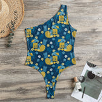 Hawaiian Tiki Pattern Print One Shoulder Bodysuit