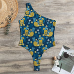 Hawaiian Tiki Pattern Print One Shoulder Bodysuit