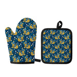 Hawaiian Tiki Pattern Print Oven Mitt And Pot Holder Set