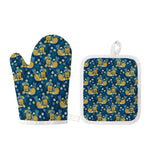 Hawaiian Tiki Pattern Print Oven Mitt And Pot Holder Set