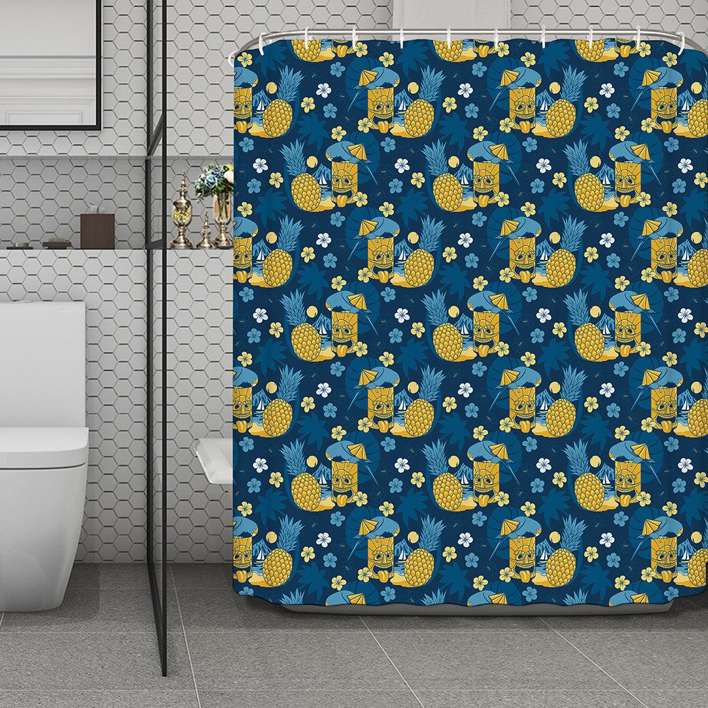 Hawaiian Tiki Pattern Print Polyester Shower Curtain
