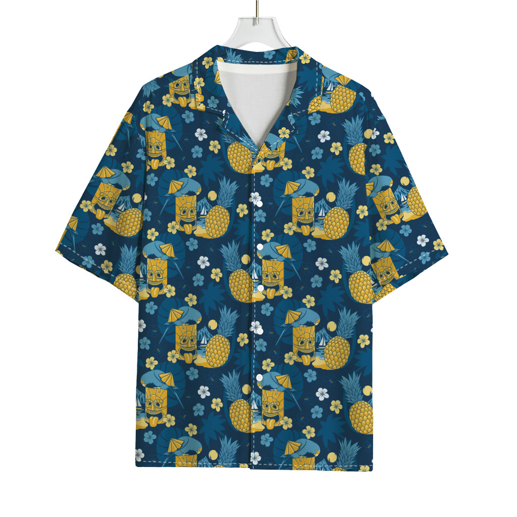 Hawaiian Tiki Pattern Print Rayon Hawaiian Shirt