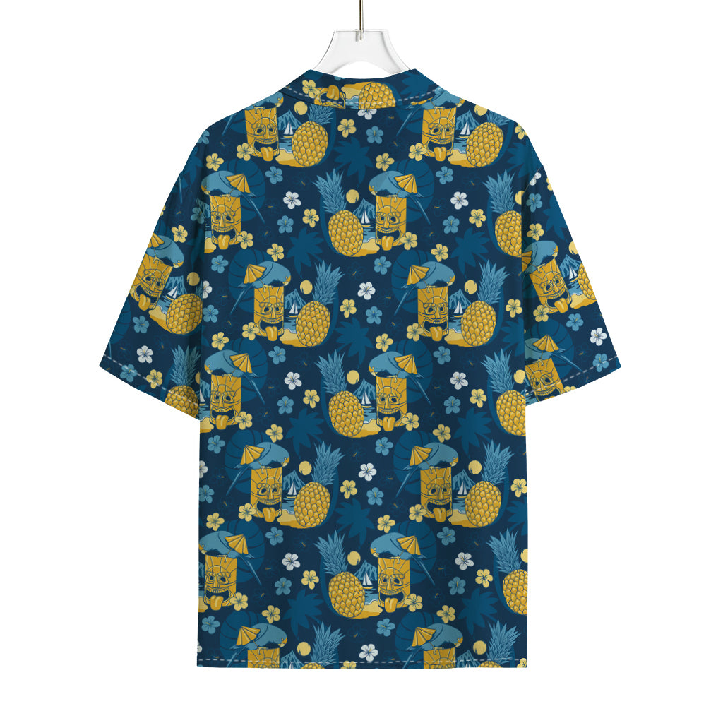 Hawaiian Tiki Pattern Print Rayon Hawaiian Shirt