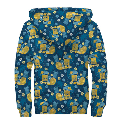 Hawaiian Tiki Pattern Print Sherpa Lined Zip Up Hoodie
