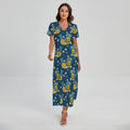 Hawaiian Tiki Pattern Print Short Sleeve Maxi Dress