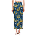 Hawaiian Tiki Pattern Print Side Slit Maxi Skirt