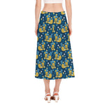 Hawaiian Tiki Pattern Print Side Slit Midi Skirt