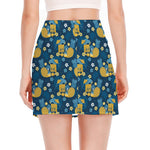 Hawaiian Tiki Pattern Print Side Slit Mini Skirt