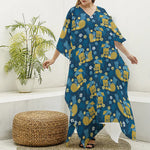 Hawaiian Tiki Pattern Print Silk V-Neck Kaftan Dress