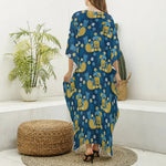 Hawaiian Tiki Pattern Print Silk V-Neck Kaftan Dress