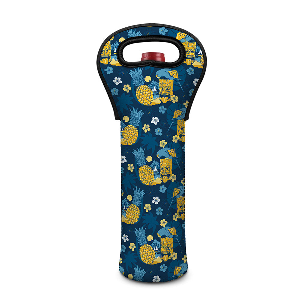 Hawaiian Tiki Pattern Print Single Neoprene Wine Tote