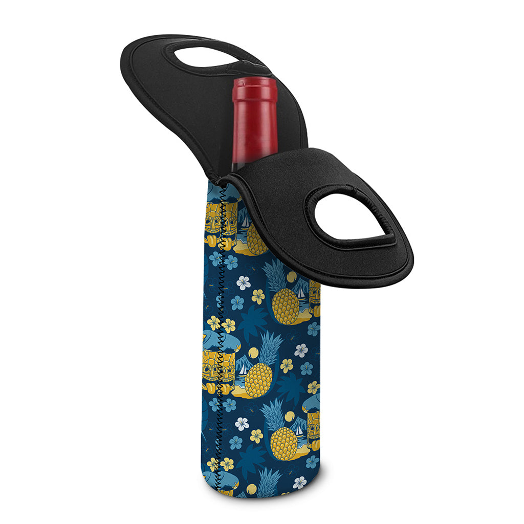 Hawaiian Tiki Pattern Print Single Neoprene Wine Tote