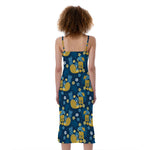 Hawaiian Tiki Pattern Print Slim Fit Midi Cami Dress