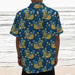 Hawaiian Tiki Pattern Print Textured Short Sleeve Shirt