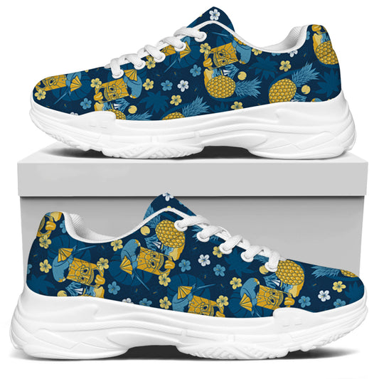 Hawaiian Tiki Pattern Print White Chunky Shoes