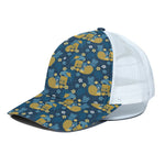 Hawaiian Tiki Pattern Print White Mesh Trucker Cap