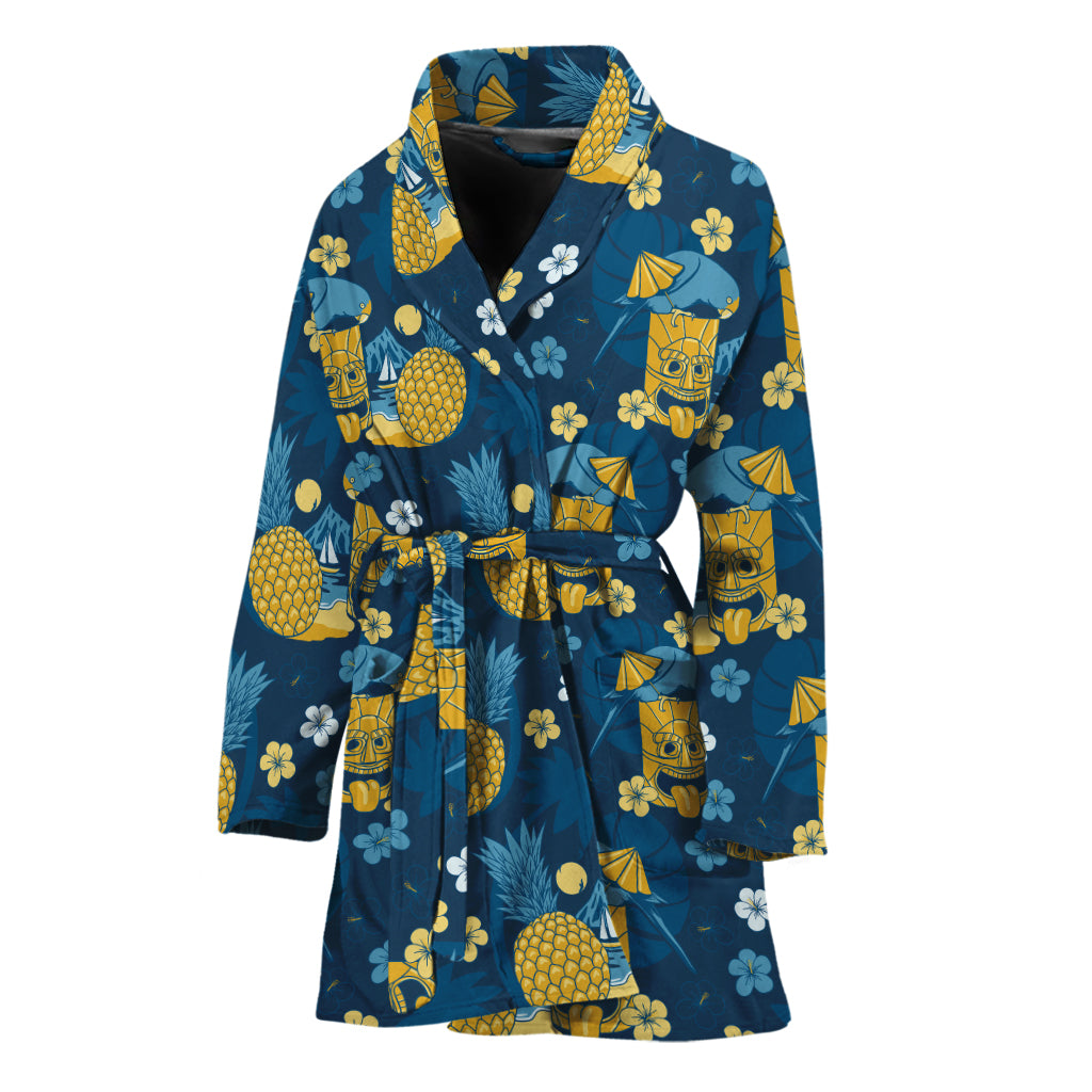 Hawaiian Tiki Pattern Print Women's Bathrobe