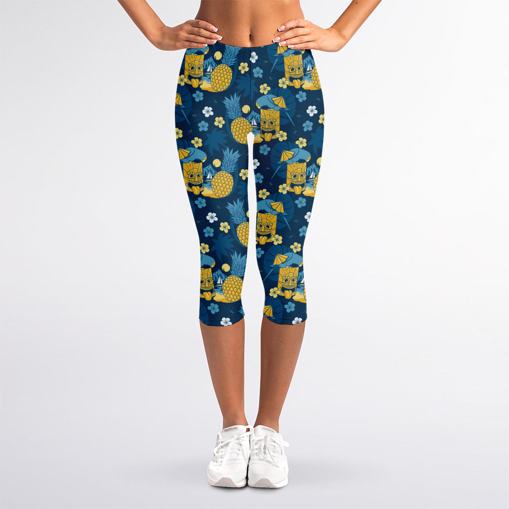 Hawaiian Tiki Pattern Print Women's Capri Leggings