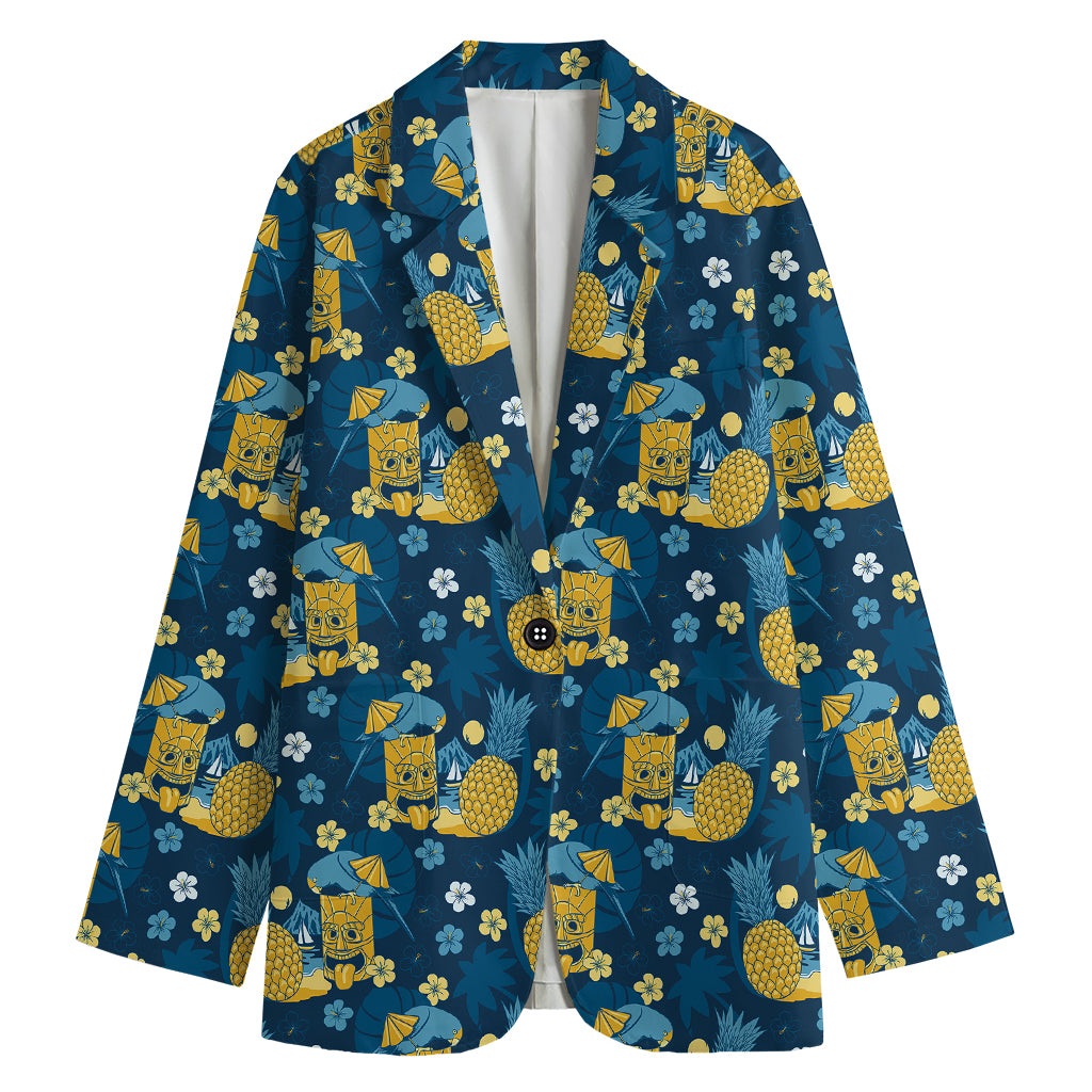 Hawaiian Tiki Pattern Print Women's Cotton Blazer