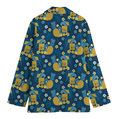 Hawaiian Tiki Pattern Print Women's Cotton Blazer