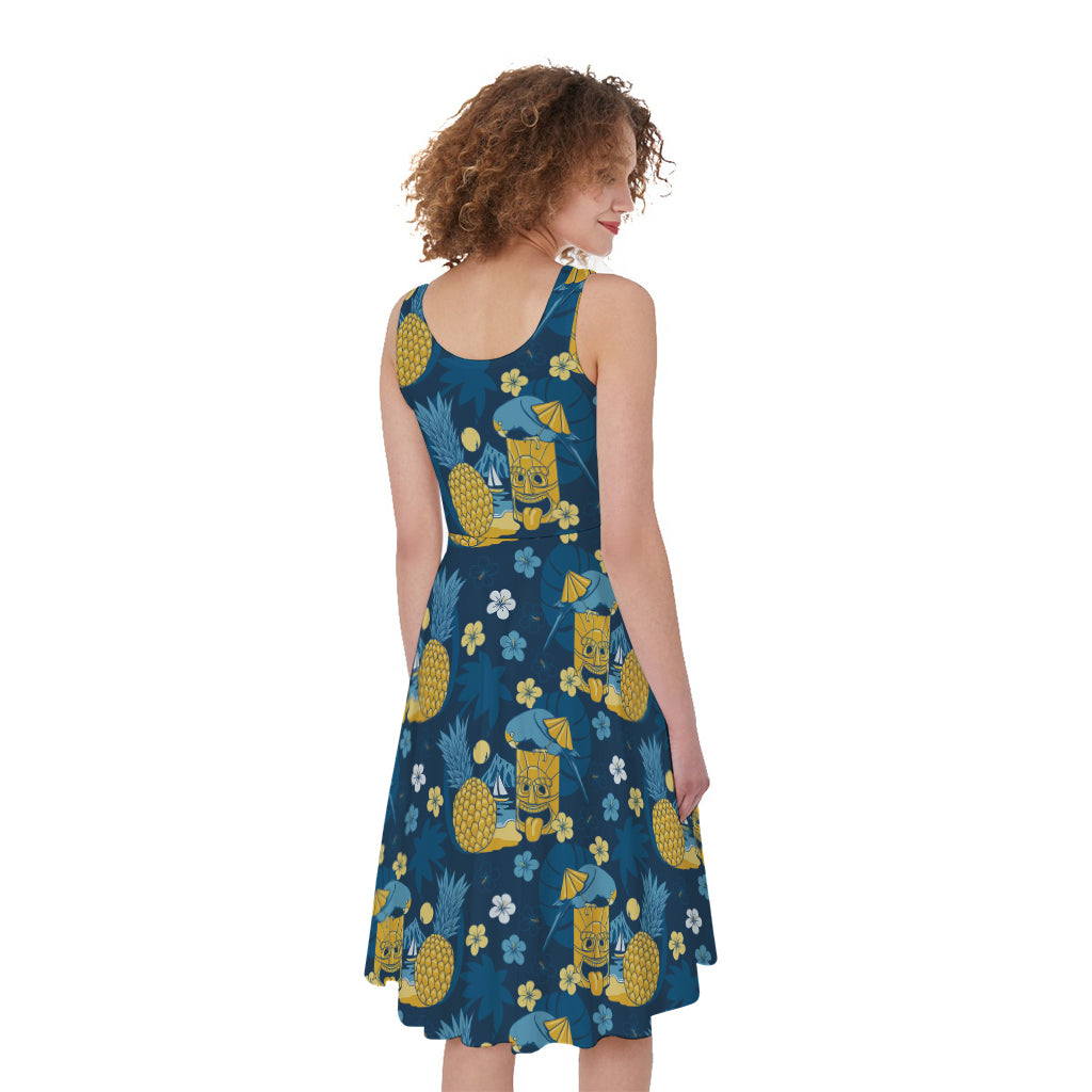 Hawaiian Tiki Pattern Print Women's Sleeveless Dress