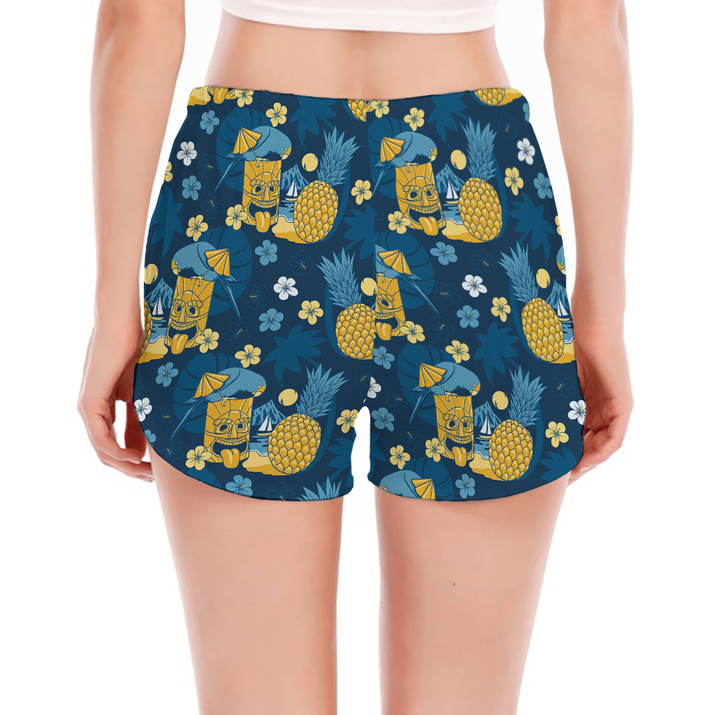 Hawaiian Tiki Pattern Print Women's Split Running Shorts