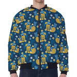Hawaiian Tiki Pattern Print Zip Sleeve Bomber Jacket