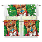 Hawaiian Tiki Print 3 Piece Kitchen Curtains