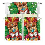 Hawaiian Tiki Print 3 Piece Kitchen Curtains