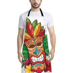 Hawaiian Tiki Print Bib Apron With Pocket