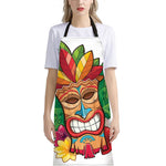 Hawaiian Tiki Print Bib Apron With Pocket